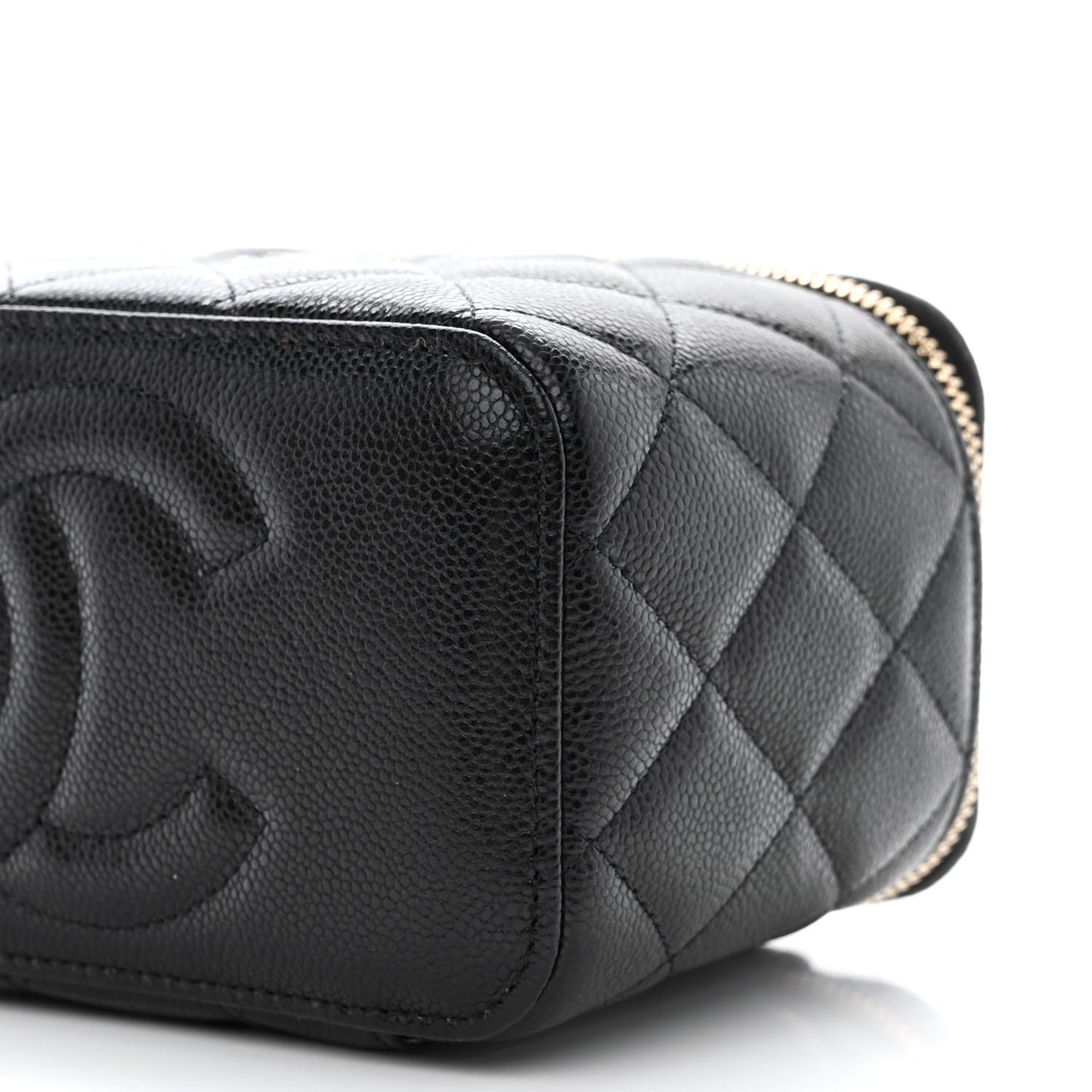 Caviar Quilted Small Vanity Case With Chain Black
