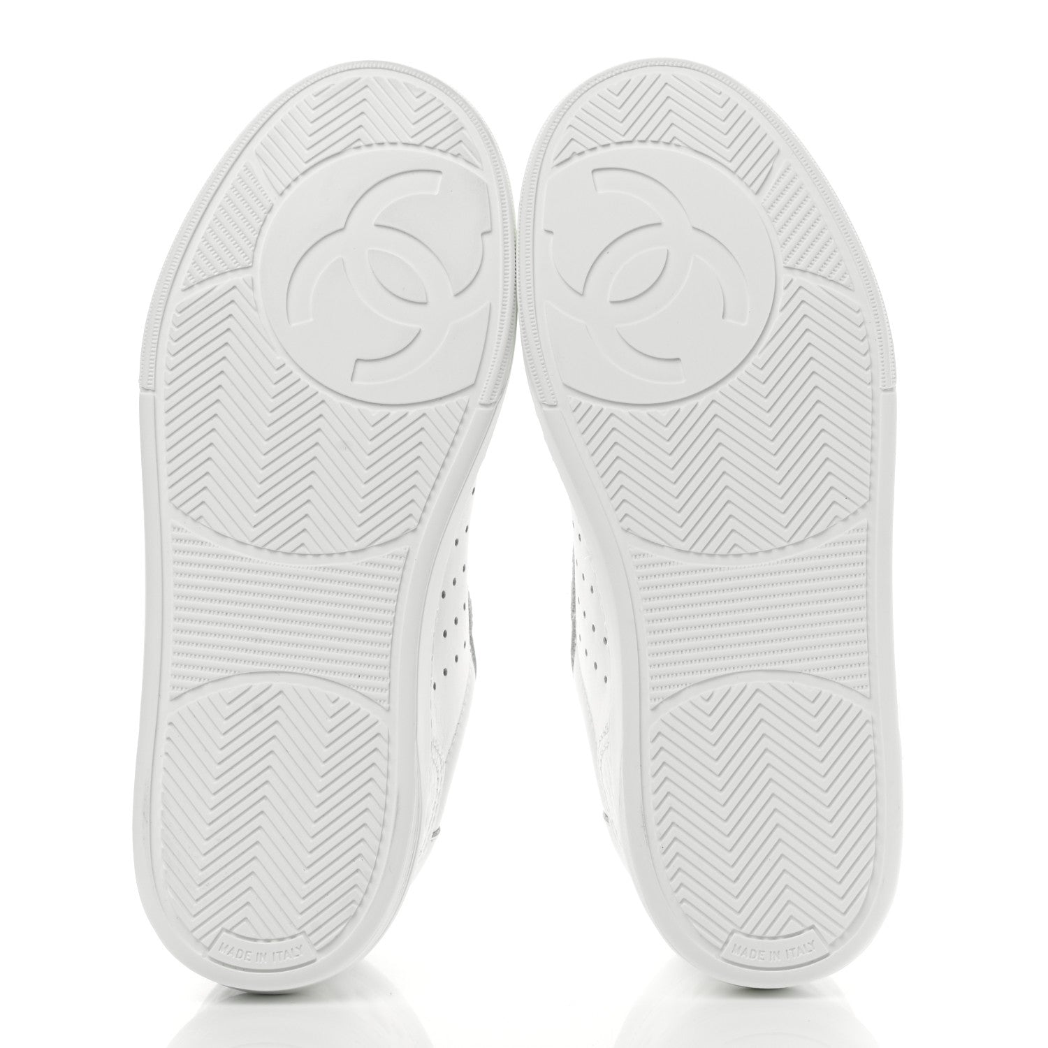 Chanel Grained Calfskin Fabric Womens Logo Sneakers 37.5 White 35 White 5 of 8