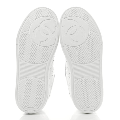 Chanel Grained Calfskin Fabric Womens Logo Sneakers 37.5 White 35 White 5 of 8