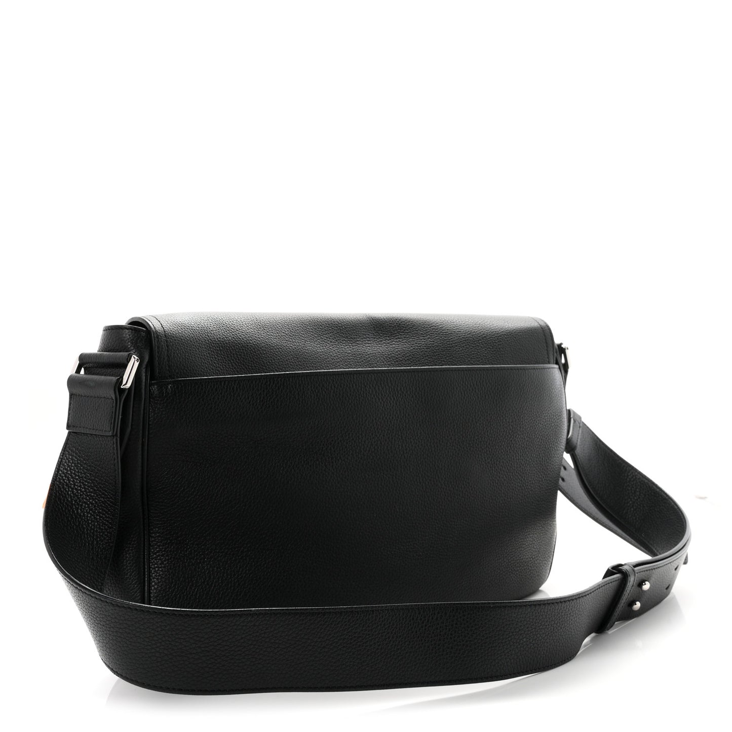 Grained Calfskin Saddle Messenger Bag Black