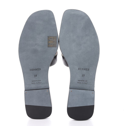 Hermes Box Calfskin Oran Sandals 37 Black 5 of 10