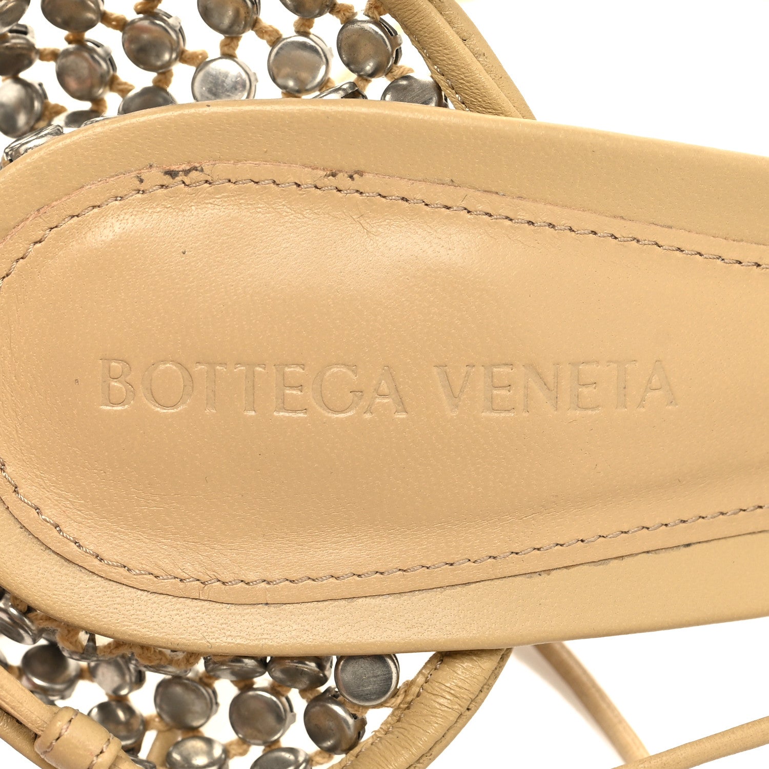 Bottega Veneta Mesh Nappa Crystal Embellished Sparkle Stretch Ankle Tie 90mm Sandals 40 Cane Sugar 7 of 7