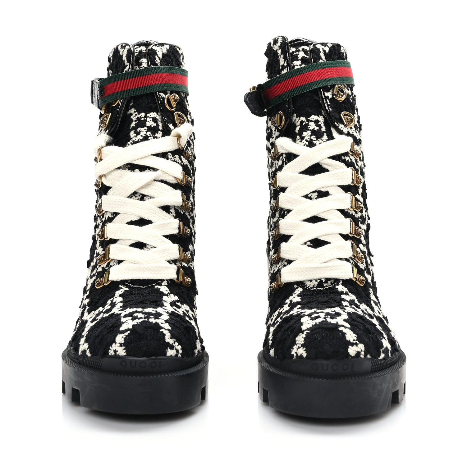 Tweed GG Monogram Lace Up Combat Ankle Boots 40 Black