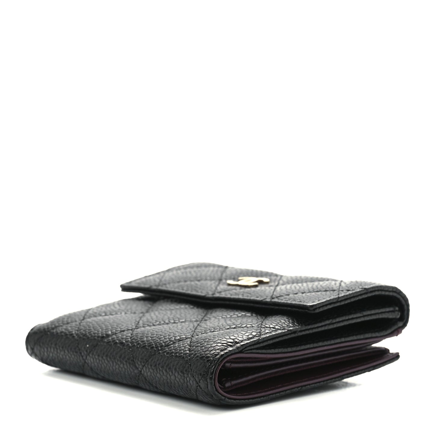 Caviar Quilted Compact French Flap Wallet Black