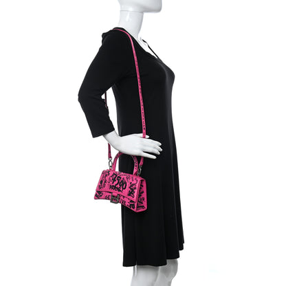 Balenciaga Smooth Calfskin Graffiti Hourglass Top Handle Bag XS Acid Fuchsia Black 2 of 14