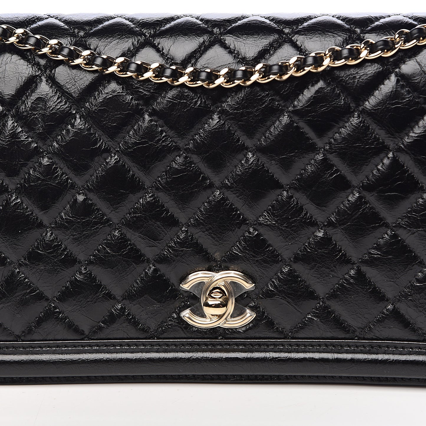 Glazed Crackled Calfskin Wallet On Chain WOC Black
