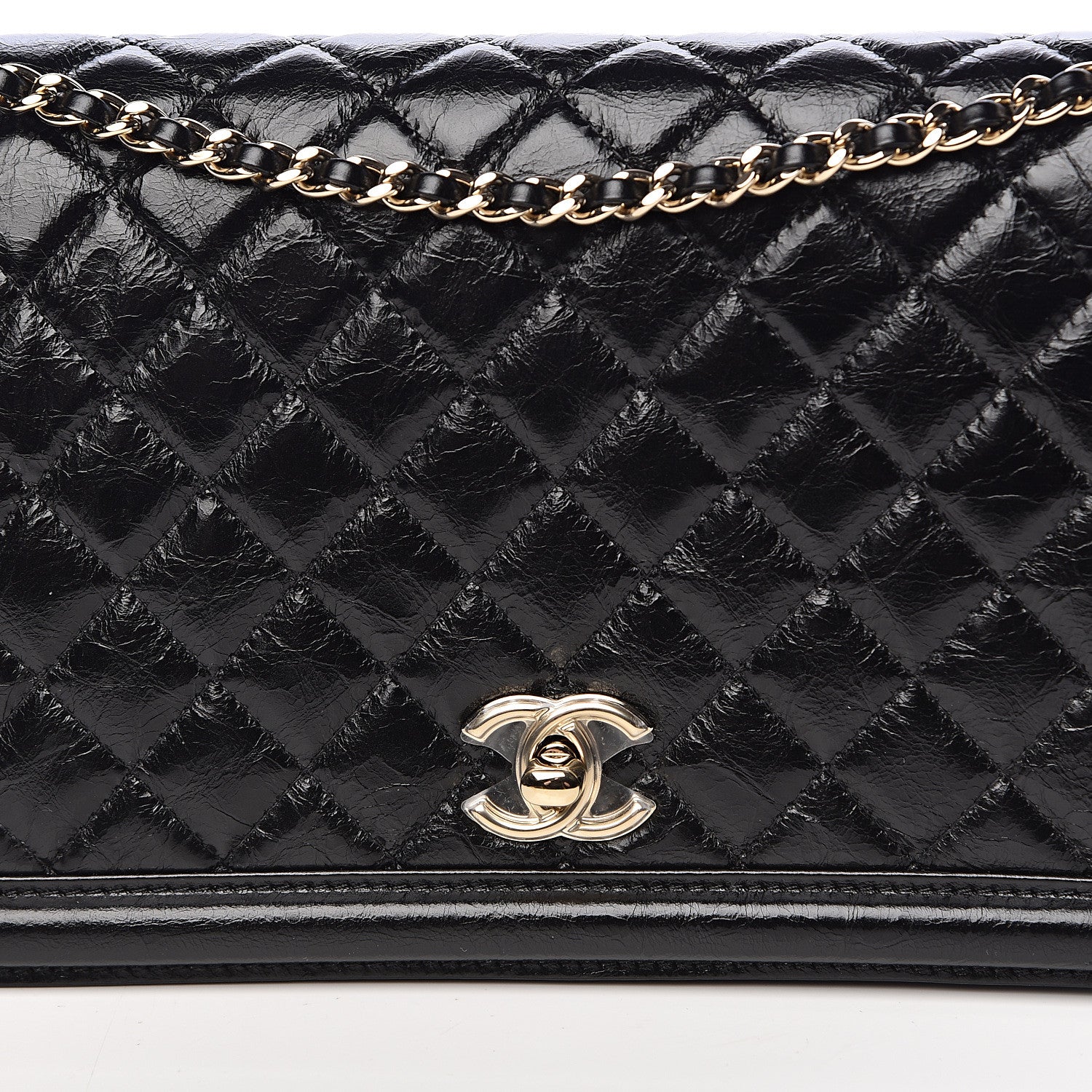 Chanel Glazed Crackled Calfskin Wallet On Chain WOC Black 10 of 11