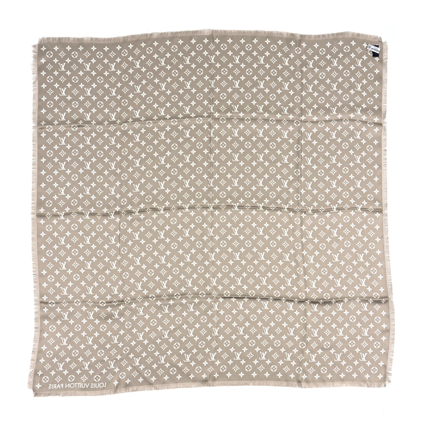 Silk Monogram LV Now Shawl Khaki Beige White