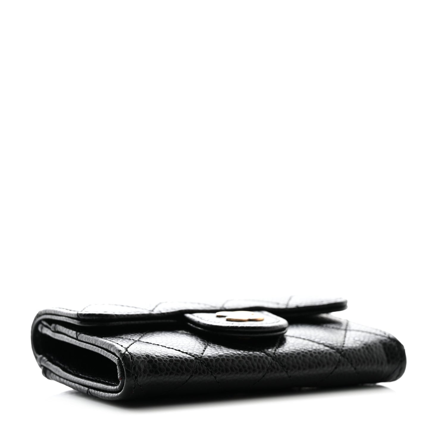 Caviar Quilted Flap Card Holder Wallet Black