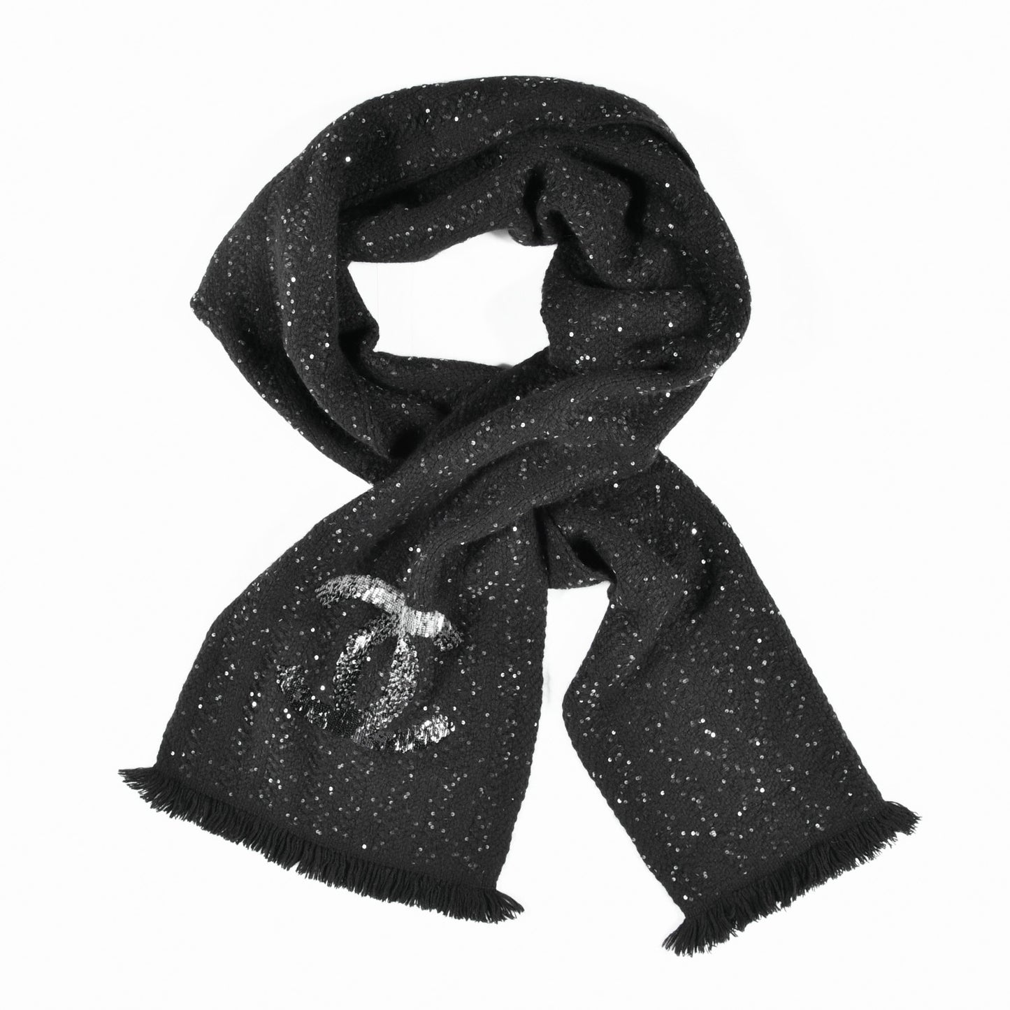 Cashmere Silk Sequin CC Scarf Black