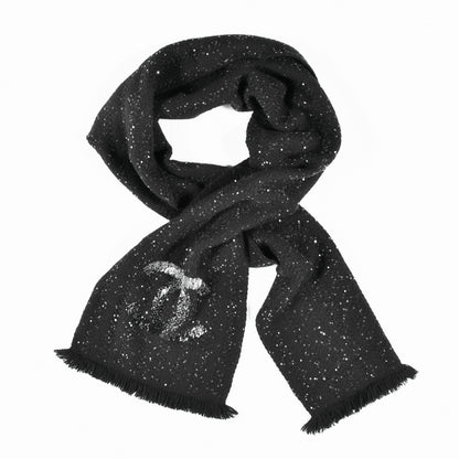 Chanel Cashmere Silk Sequin CC Scarf Black 1 of 4