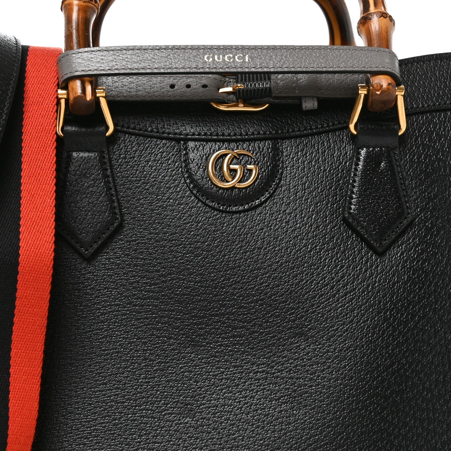 Gucci Textured Dollar Calfskin Web Medium Diana Tote Bag Black Dusty Grey 8 of 10