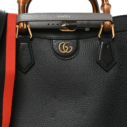 Gucci Textured Dollar Calfskin Web Medium Diana Tote Bag Black Dusty Grey 8 of 10