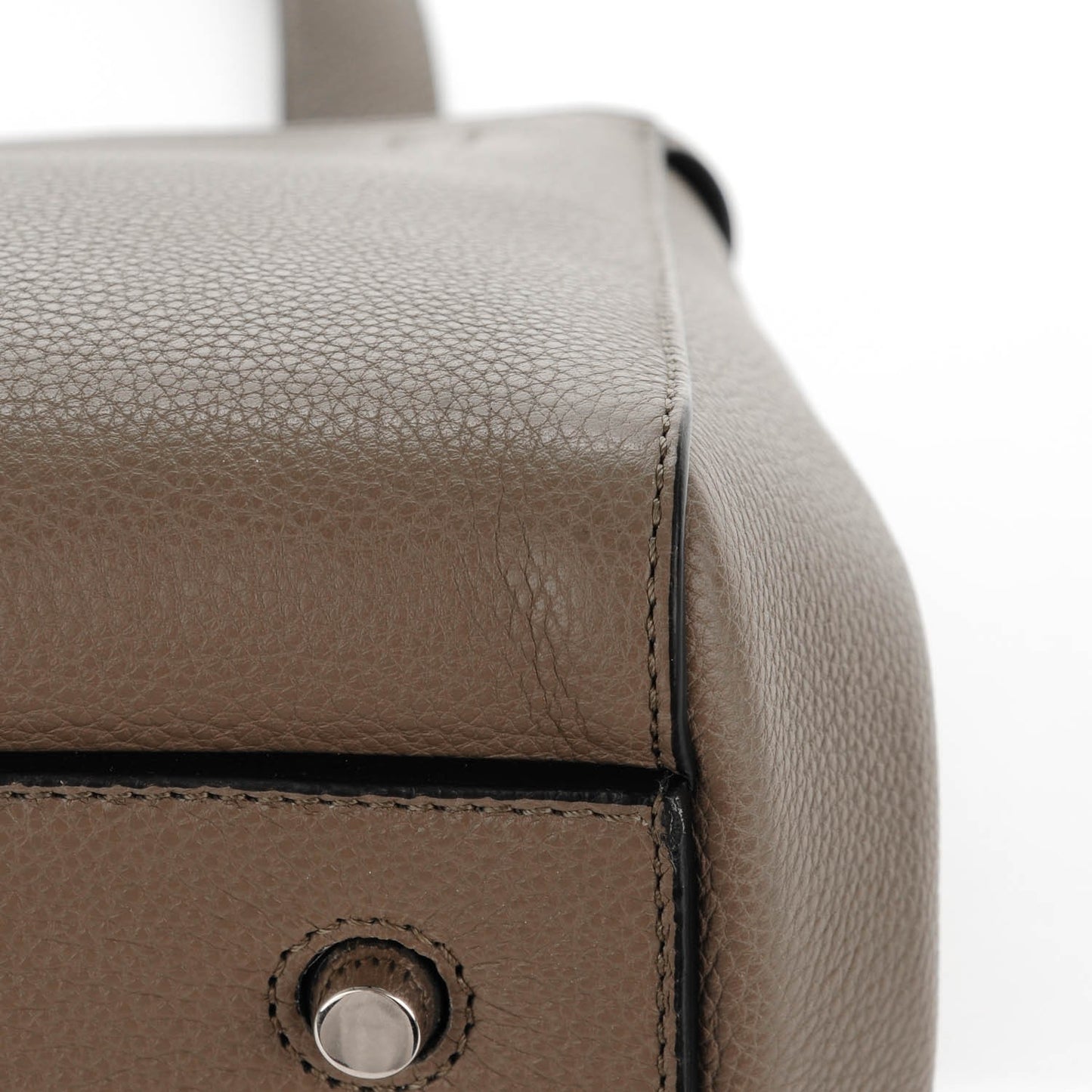 Drummed Calfskin Medium Edge Shoulder Bag Grey