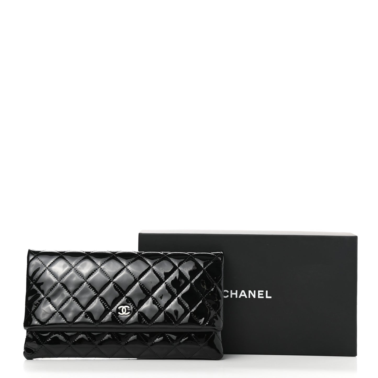 Patent Calfskin Quilted Beauty CC Clutch Black
