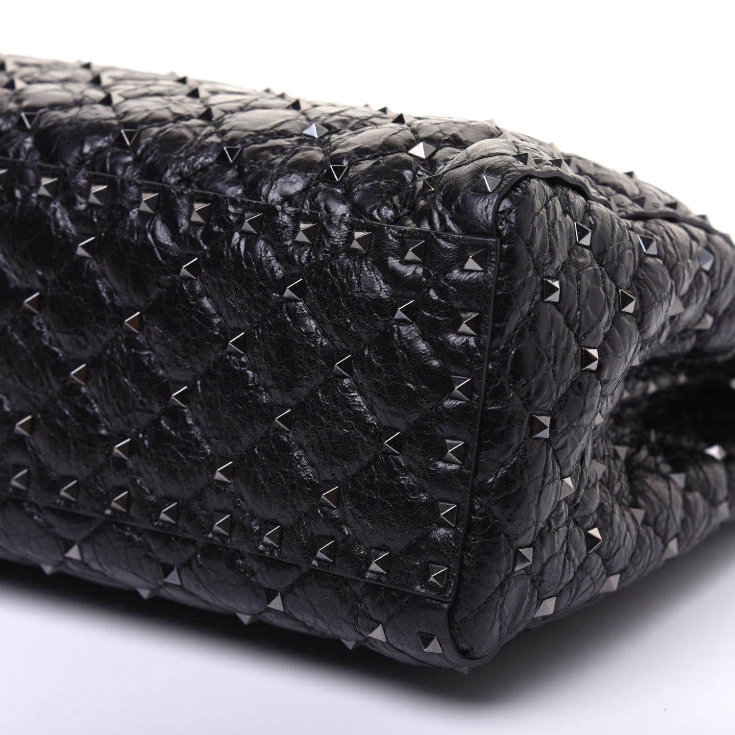 Valentino Garavani Craquele Nappa Rockstud Spike Shoulder Tote Black 9 of 14