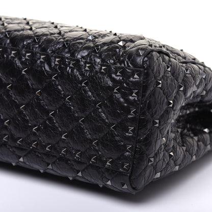 Valentino Garavani Craquele Nappa Rockstud Spike Shoulder Tote Black 9 of 14