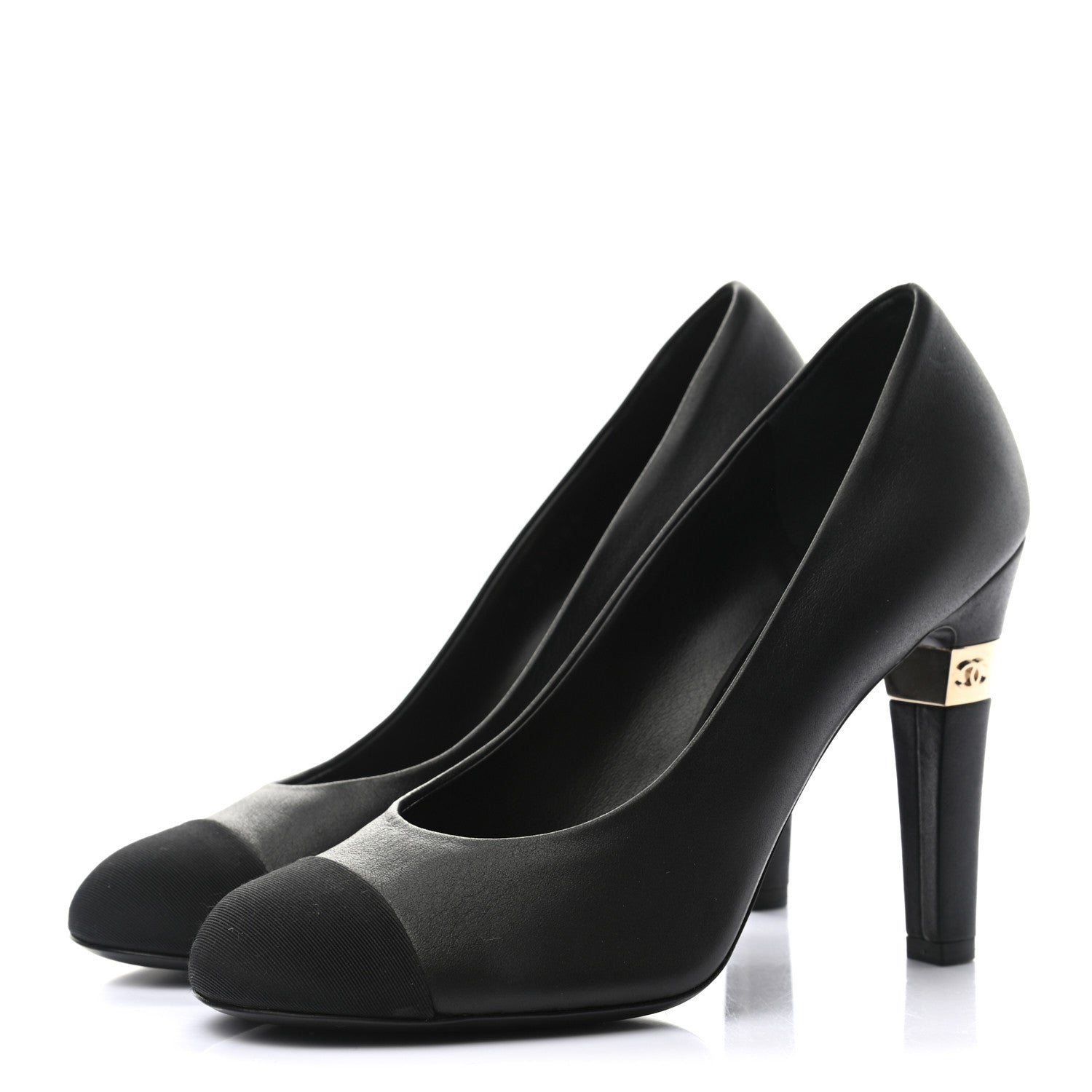 Chanel Lambskin Grosgrain Cap Toe CC Pumps 37.5 Black 3 of 9