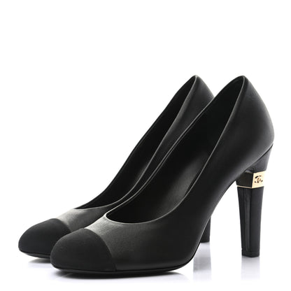 Chanel Lambskin Grosgrain Cap Toe CC Pumps 37.5 Black 3 of 9