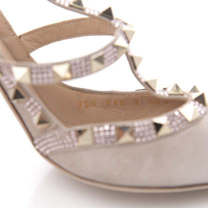 Valentino Garavani Suede Crystal Rockstud Ankle Strap 100mm Pumps 38.5 Poudre 7 of 9