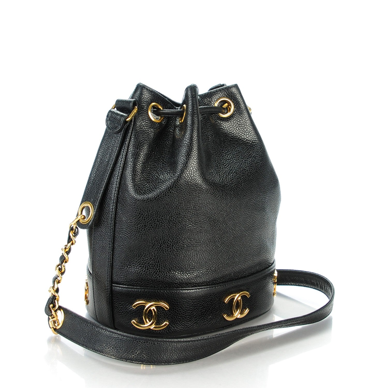Chanel Caviar CC Drawstring Shoulder Bag Black 3 of 8