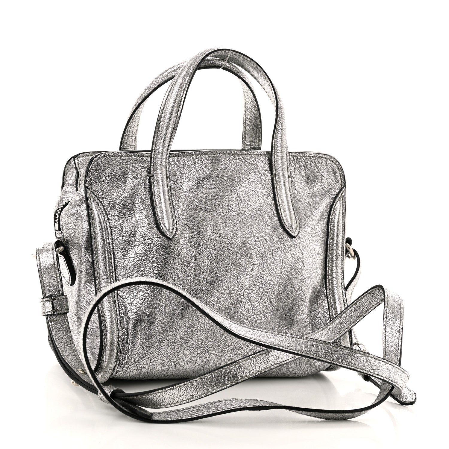 Alexander McQueen Metallic Pebbled Calfskin Mini Padlock Tote Silver 3 of 12