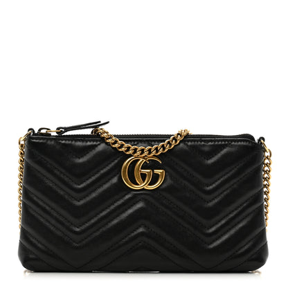 Gucci Calfskin Matelasse Mini GG Marmont Chain Bag Black 1 of 10