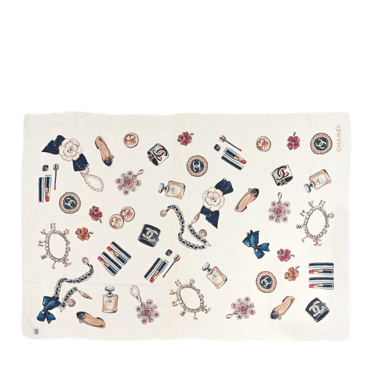 Chanel Cashmere CC Fringe Scarf Ivory Multicolor 1 of 3