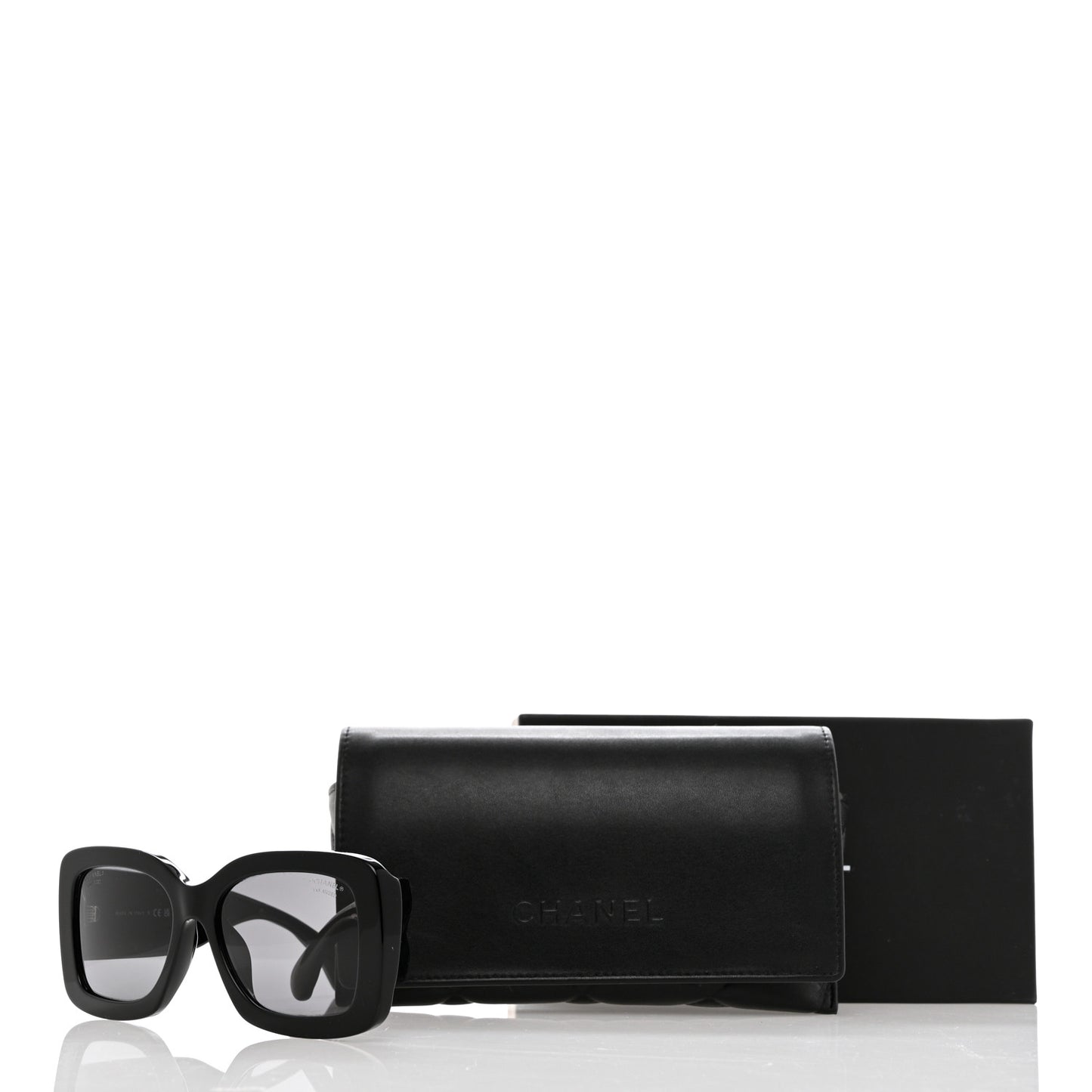 Acetate Quilted CC Rectangle Sunglasses 5483-A Black