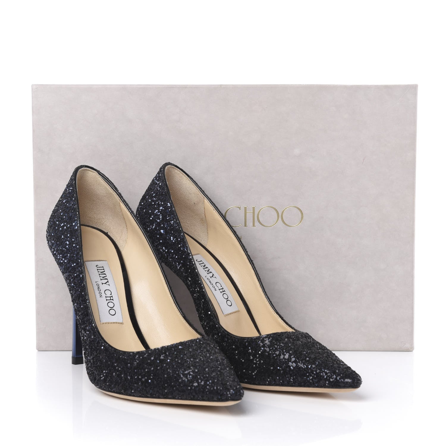 Jimmy Choo Coarse Glitter Pointy Toe Romy 85 Pumps 37 Navy 10 of 10