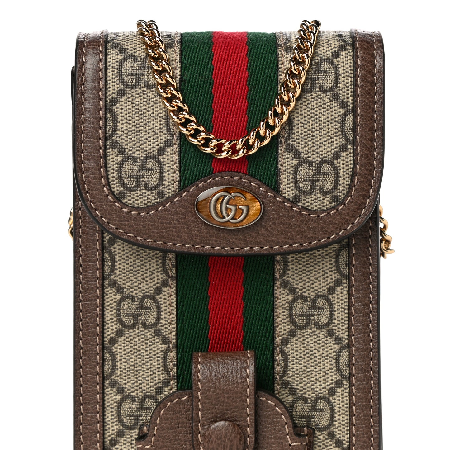 GG Supreme Monogram Web Ophidia Phone Case Crossbody Beige New Acero