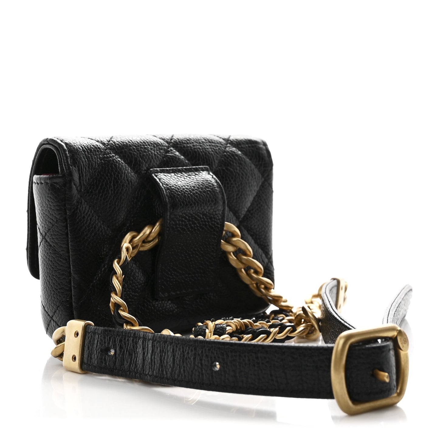 Shiny Caviar Quilted Chain Melody Belt Bag Black