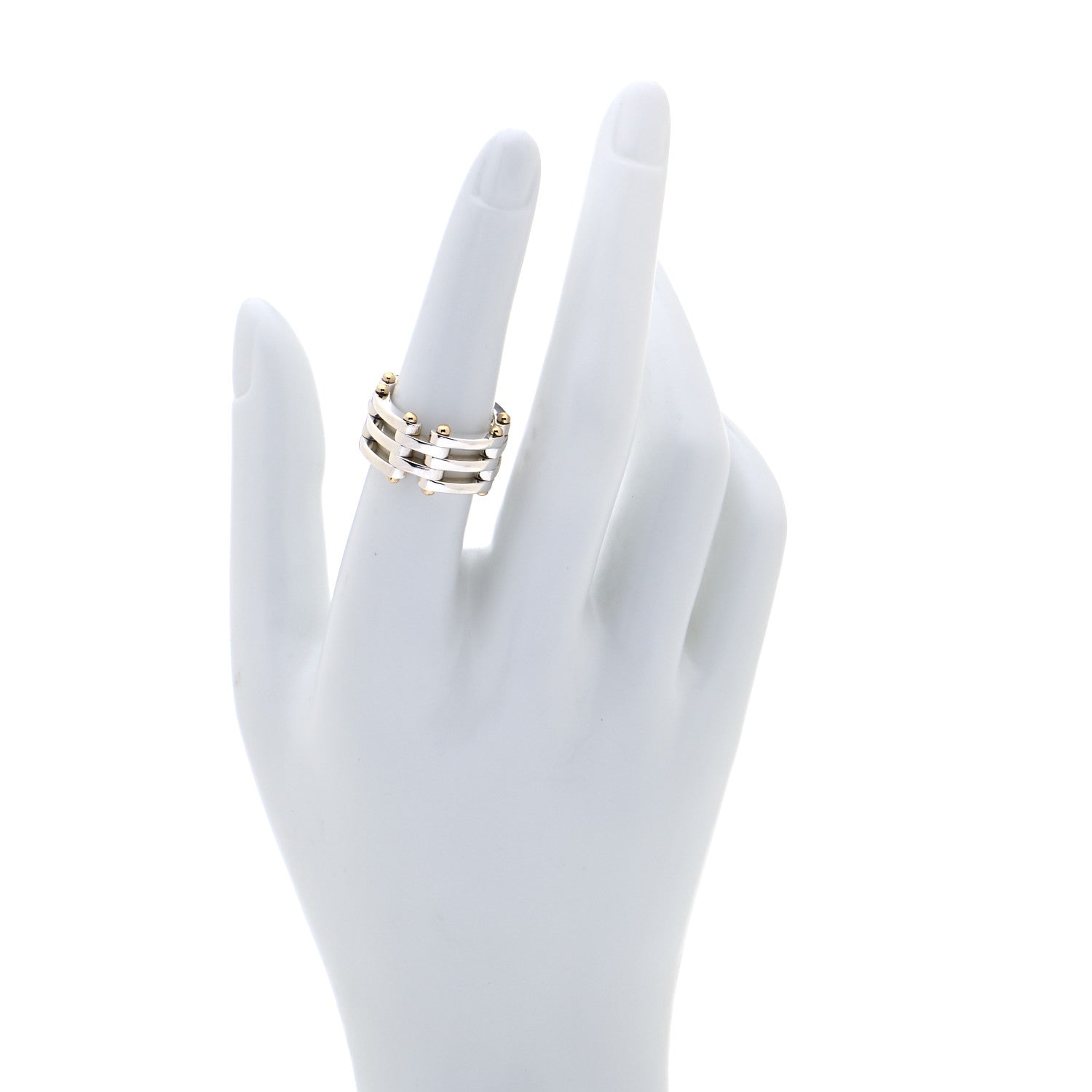 Tiffany Sterling Silver 18K Yellow Gold Gatelink Ring 53 6.5 2 of 6