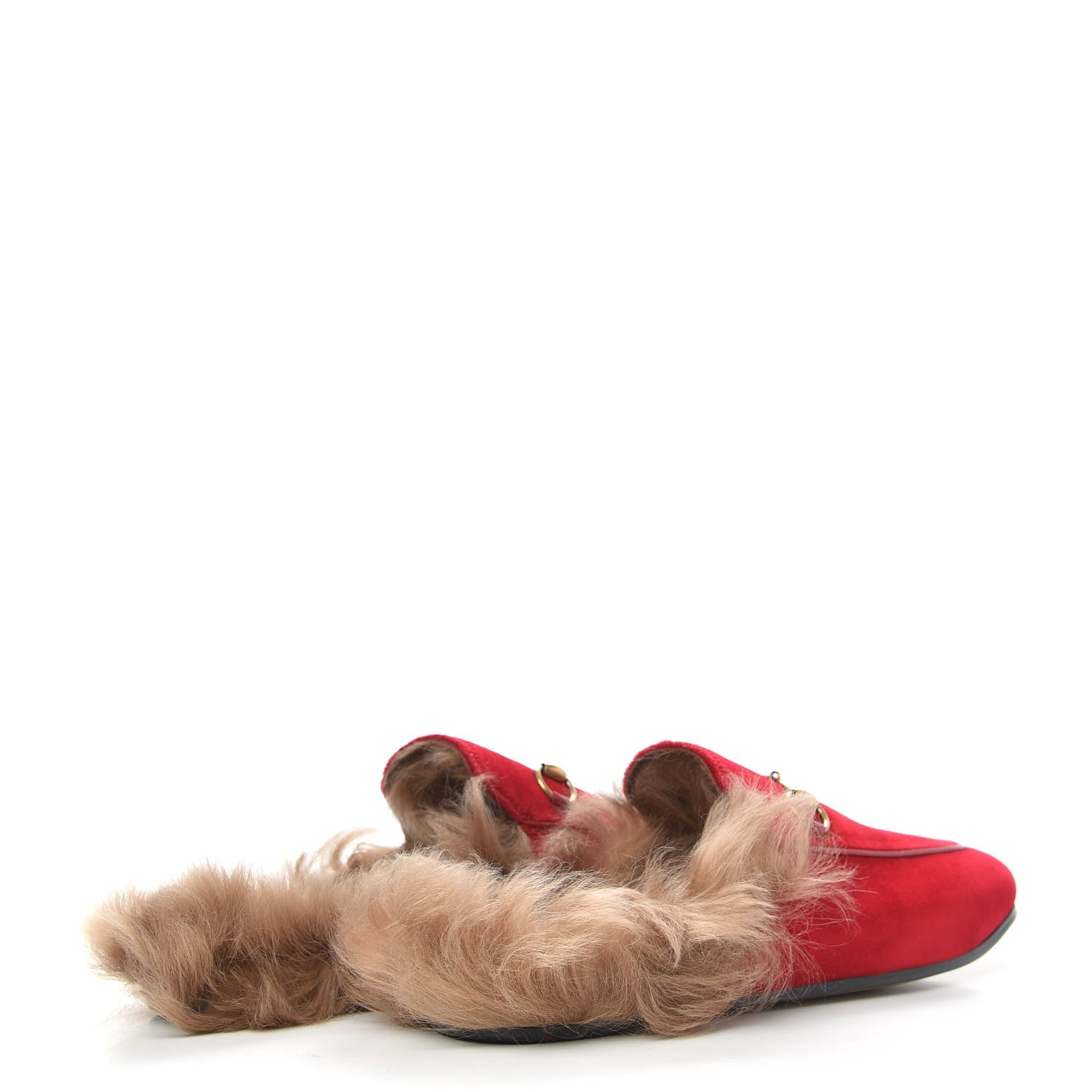 Gucci Velvet Fur Womens Princetown Slippers 39 Hibiscus Red 4 of 8