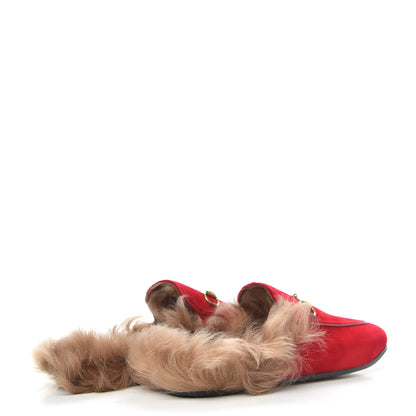 Gucci Velvet Fur Womens Princetown Slippers 39 Hibiscus Red 4 of 8