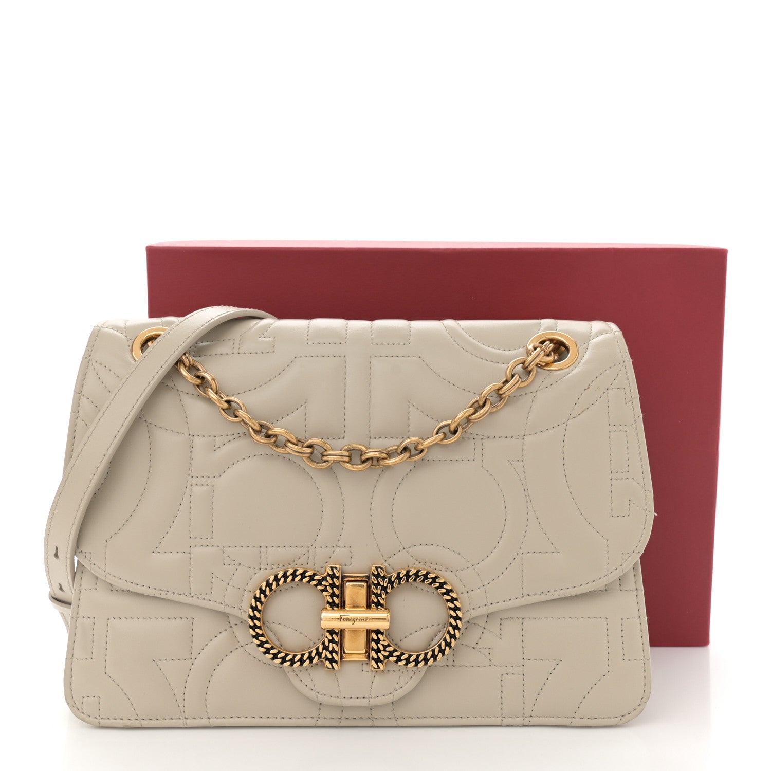 Salvatore Ferragamo Calfskin Quilted Gancini Flap Bag Peony 13 of 13