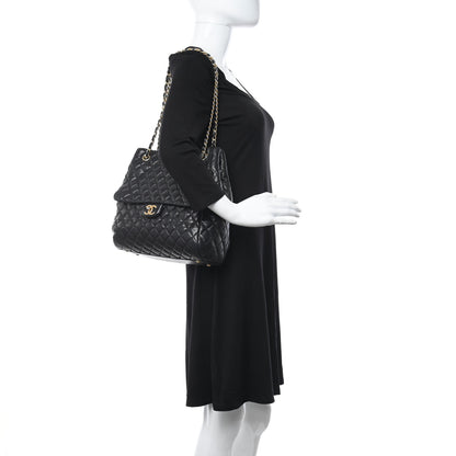 Chanel Lambskin Quilted Large Fluffy CC Shopping Tote Black 2 of 10