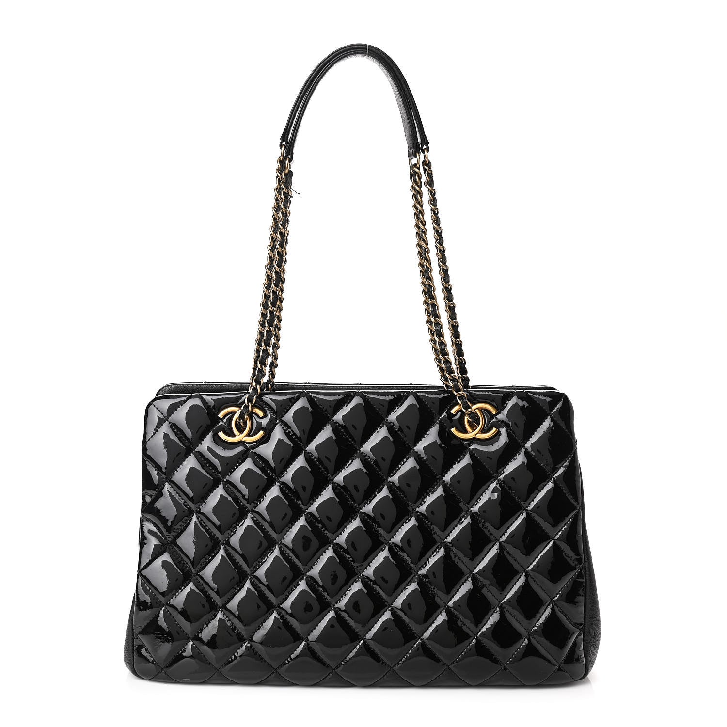 Chanel Patent Goatskin Quilted Small CC Eyelet Tote Black 1 of 12