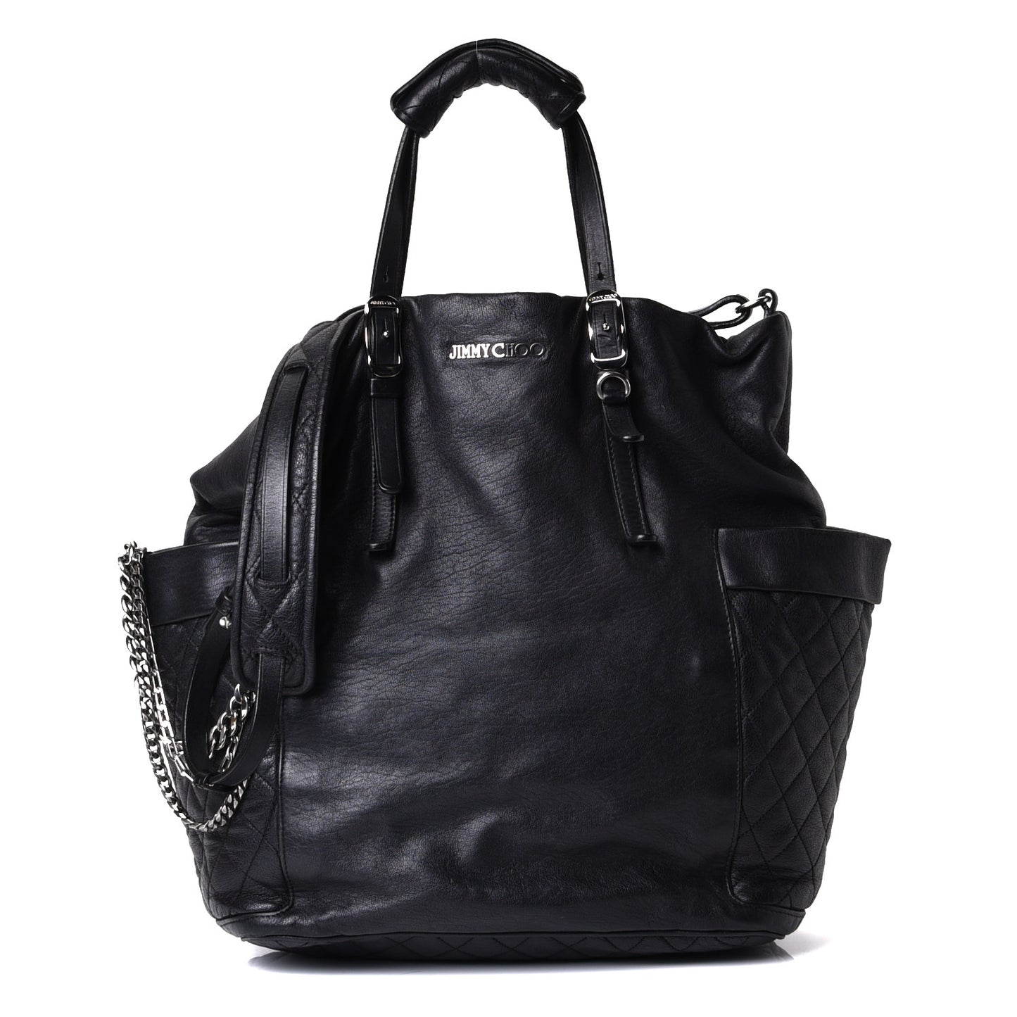 Lambskin Chain Embellished Blare Tote Black