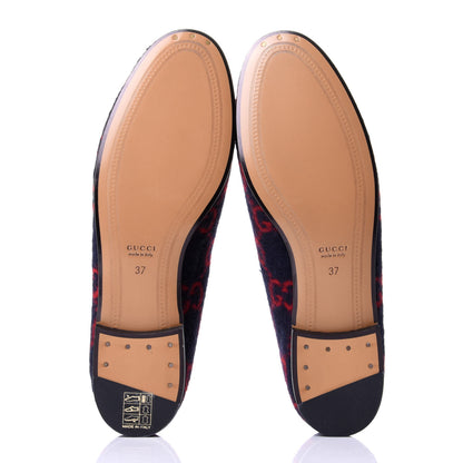 Gucci Covered Wool GG Monogram Horsebit Womens Jordaan Loafers 37 Blue Red 7 of 11