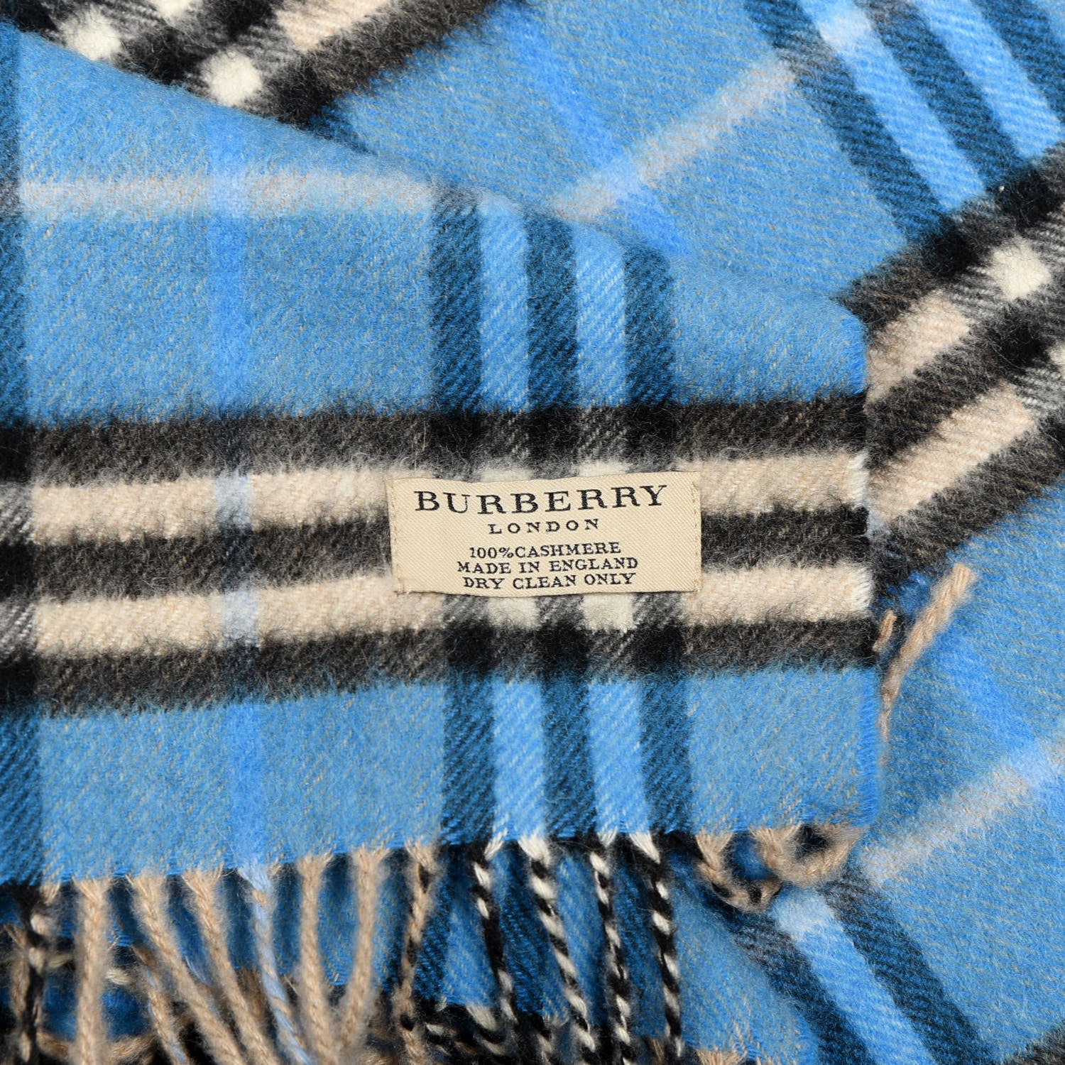 Burberry Cashmere Vintage Check Fringe Scarf Blue 3 of 3