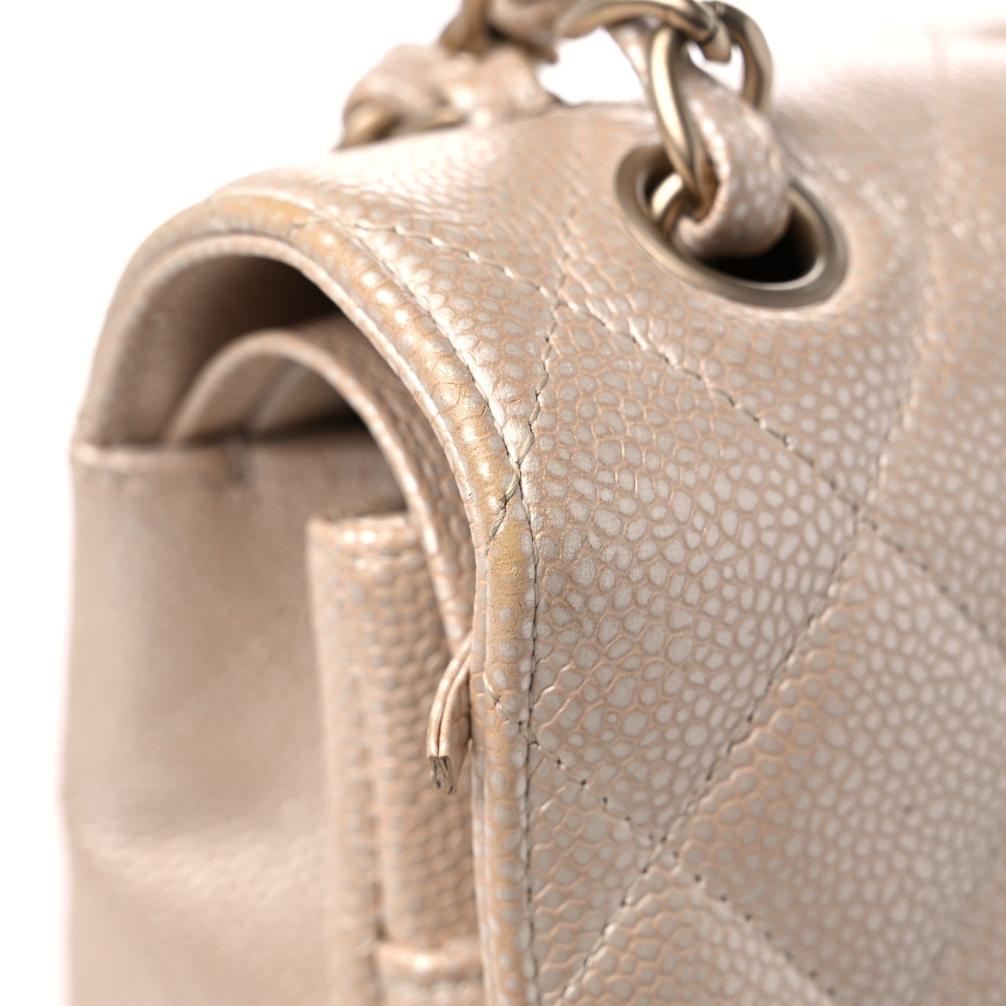 Pearly Caviar Quilted Jumbo Double Flap Light Beige