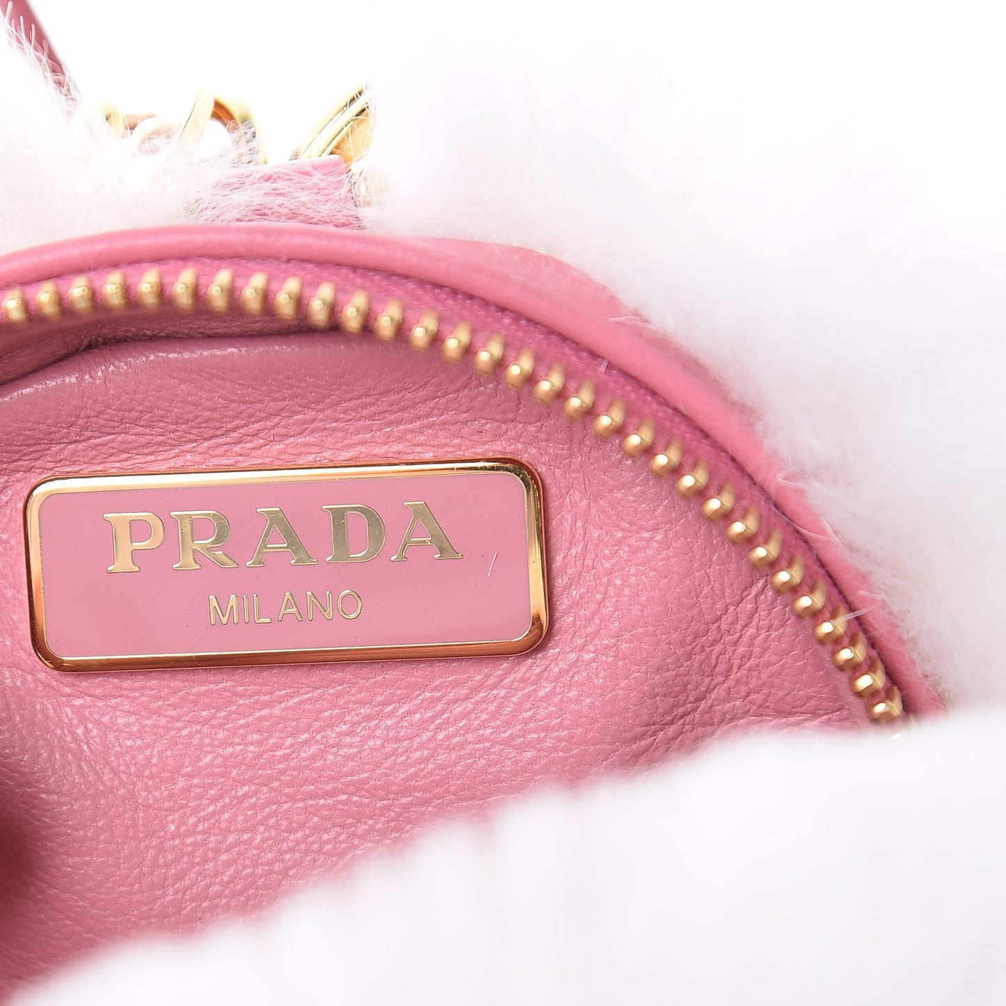 Rabbit Fur Heart Bag Charm White Pink
