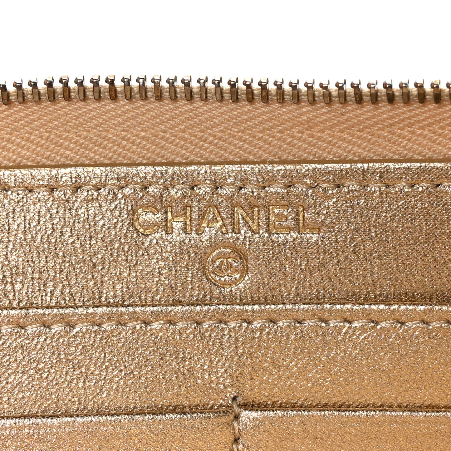 Metallic Lambskin Quilted Large Gusset Zip Around Wallet Gold
