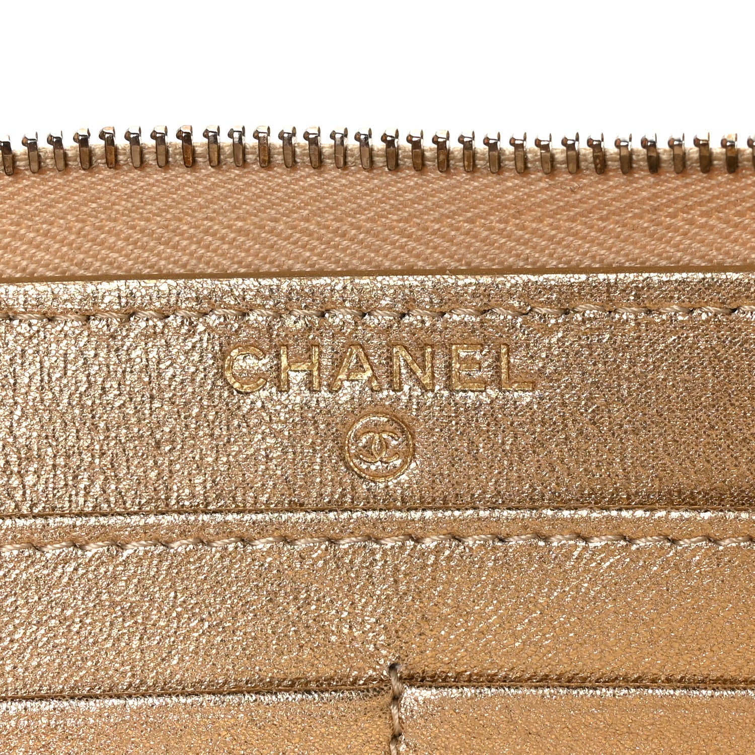 Chanel Metallic Lambskin Quilted Large Gusset Zip Around Wallet Gold 10 of 11