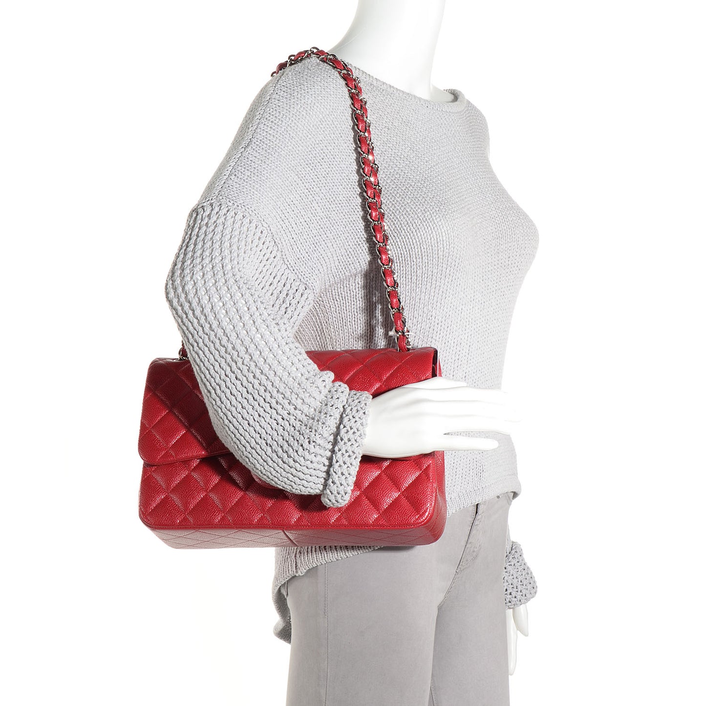 Caviar Jumbo Double Flap Dark Pink