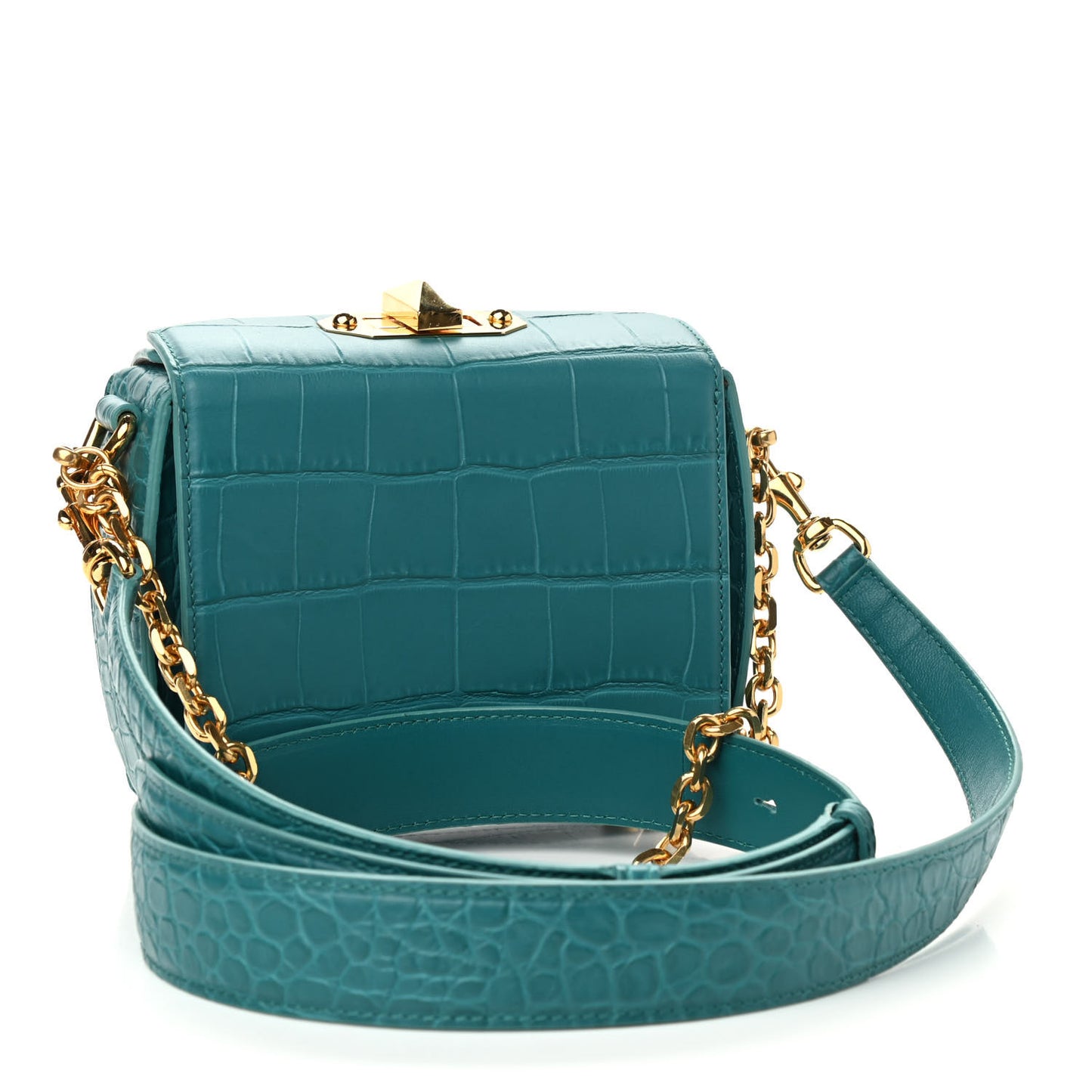 Calfskin Crocodile Embossed Box Shoulder Bag 16 Green