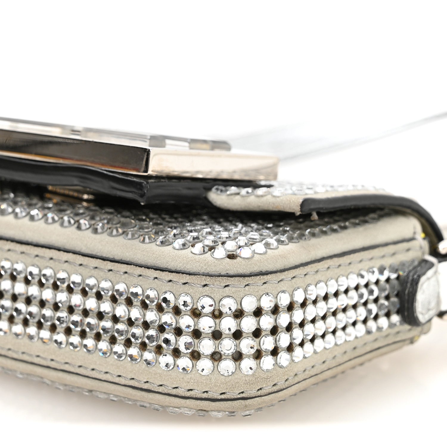 Fendi Nubuck Crystal Catalan Mirror Nano Maxi Buckle Baguette Charm Pietra Argento 10 of 11