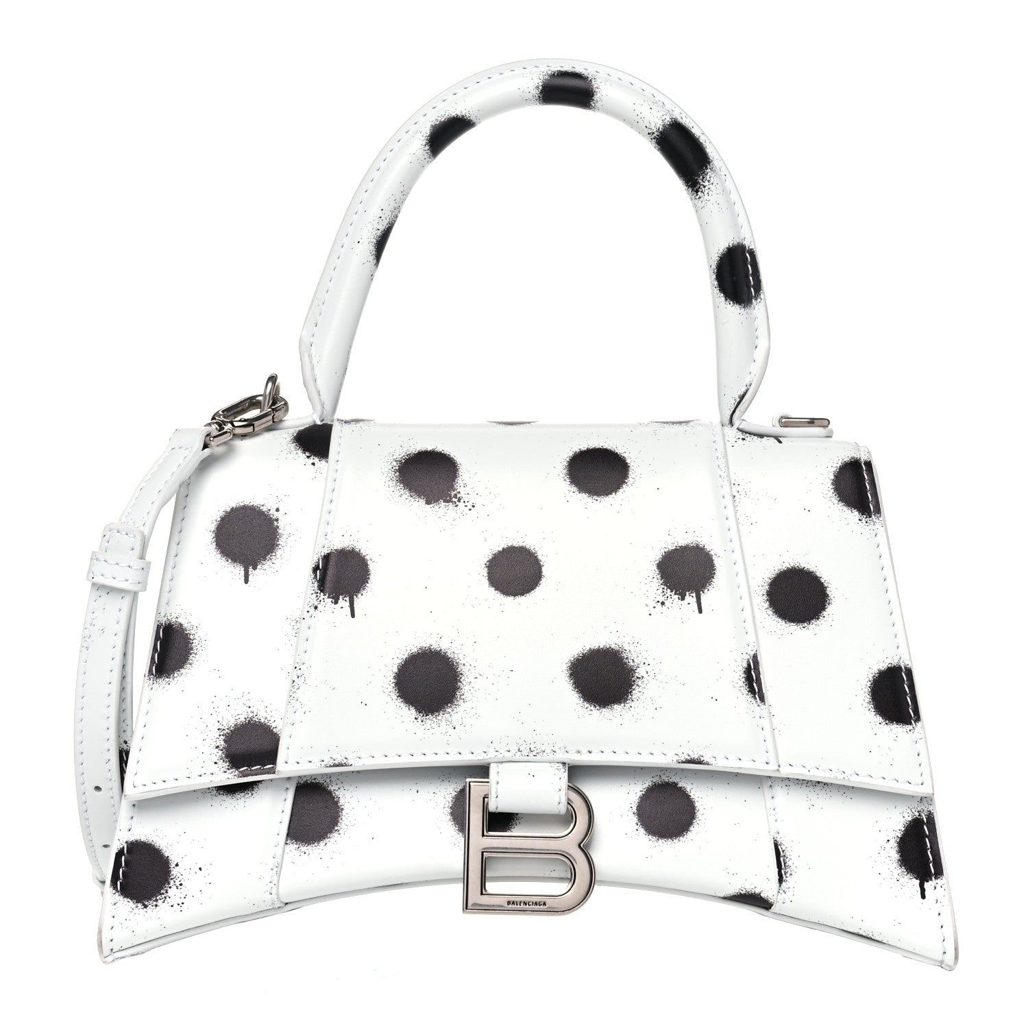 Balenciaga Smooth Calfskin Spray Polka Dot Small Hourglass Top Handle Bag White Black 1 of 9
