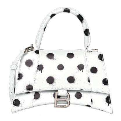 Balenciaga Smooth Calfskin Spray Polka Dot Small Hourglass Top Handle Bag White Black 1 of 9